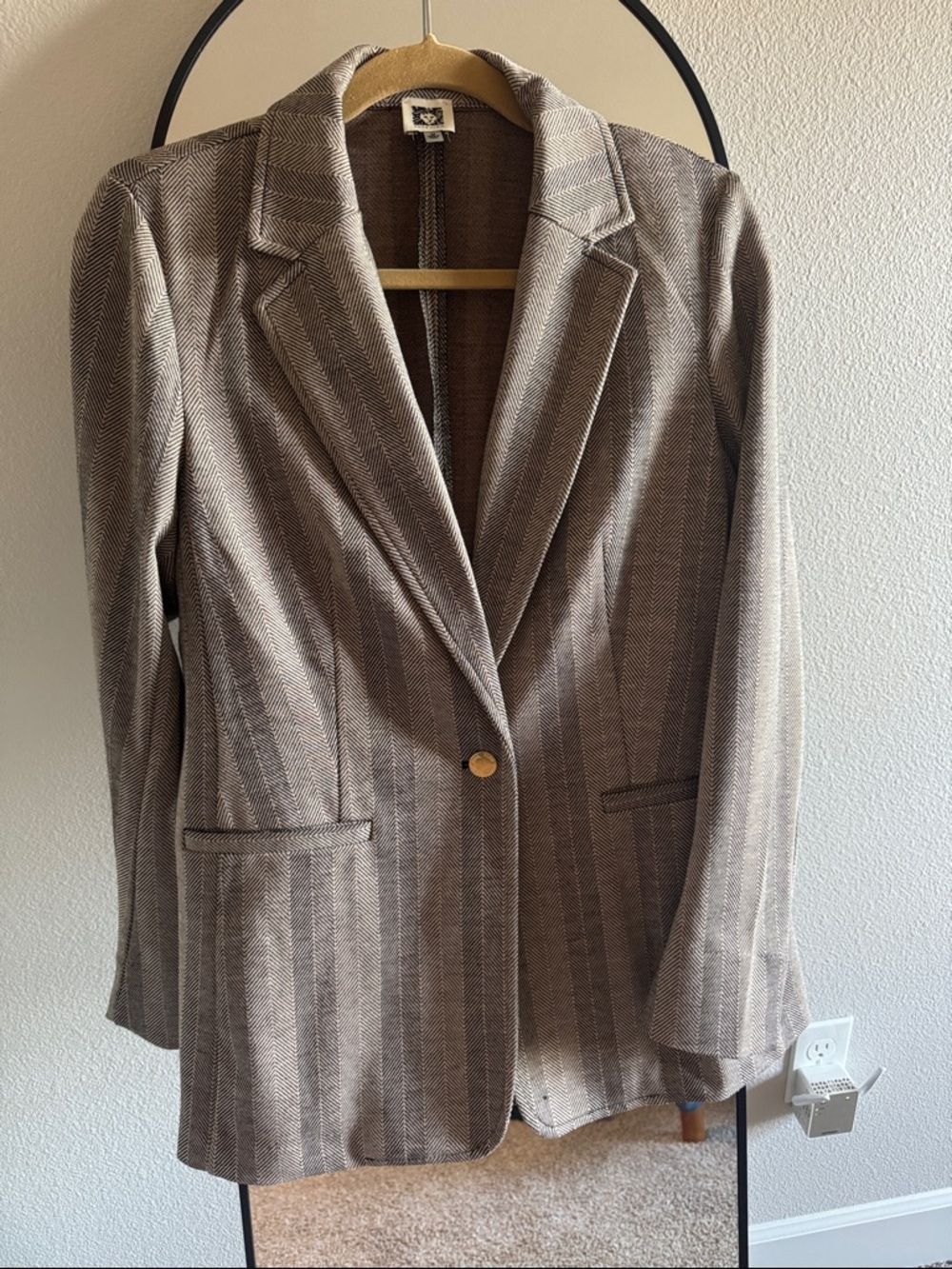Anne Klein Brown Herringbone Single-Button Blazer